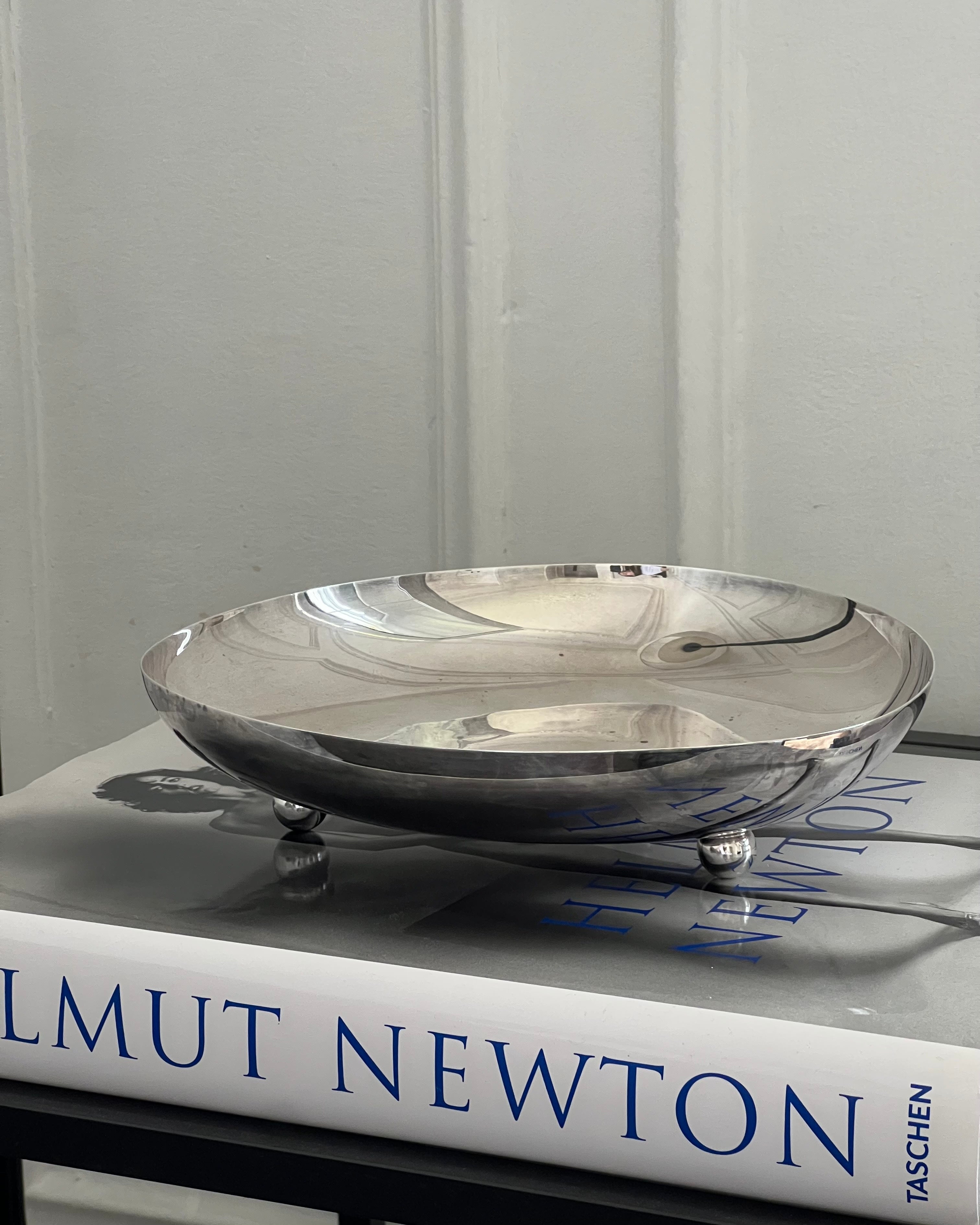 Footed Vintage Dish in Silver — side angle