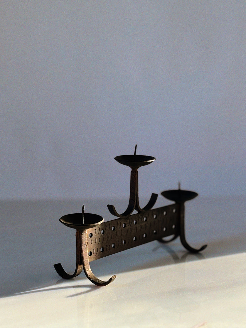 Geometric Hand Forged Metal Candlestick, Mid Century Poland by Huerto | The Oblist