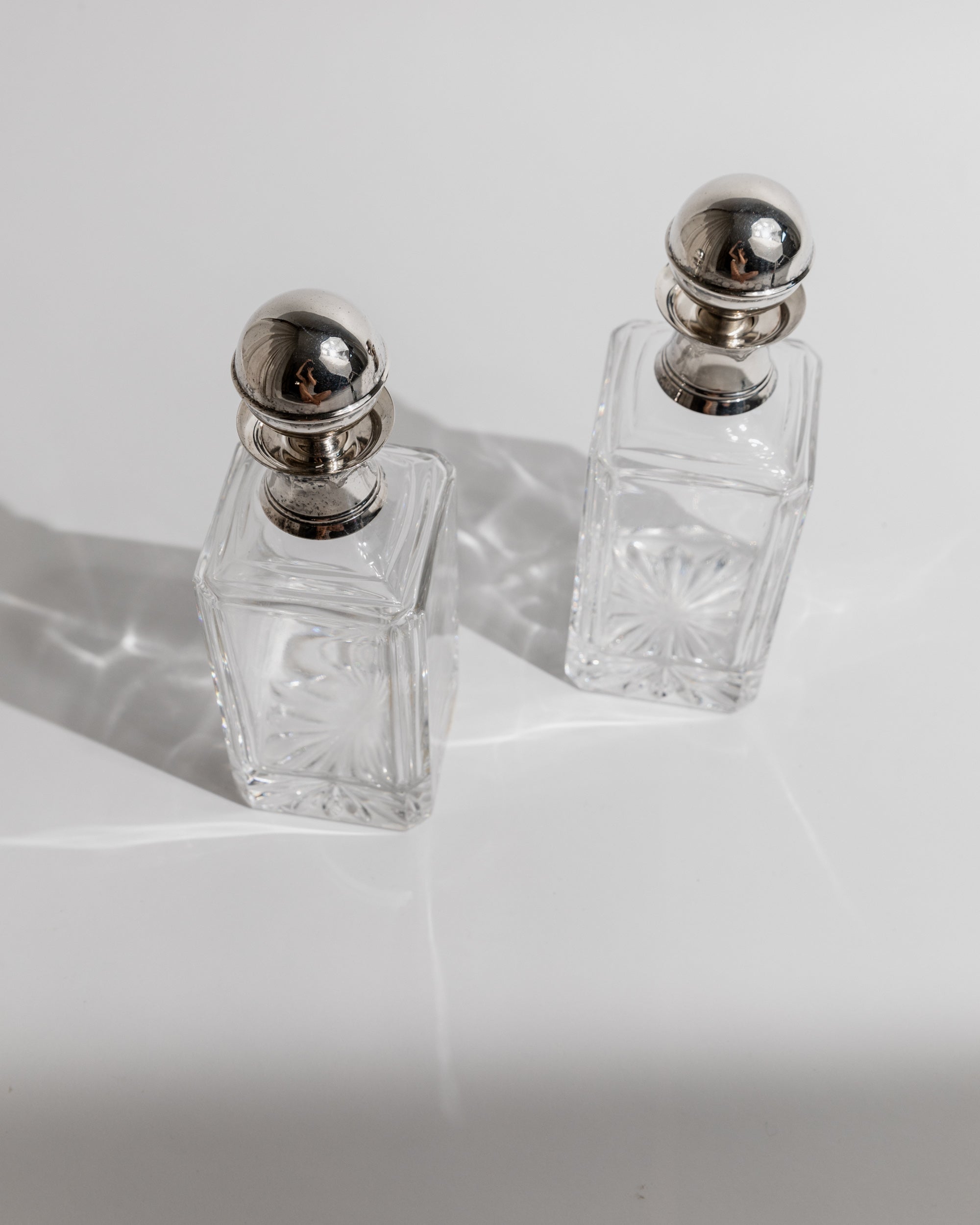 Decanters 2 Vintage Glass Decanters with Silver-Plated Ball