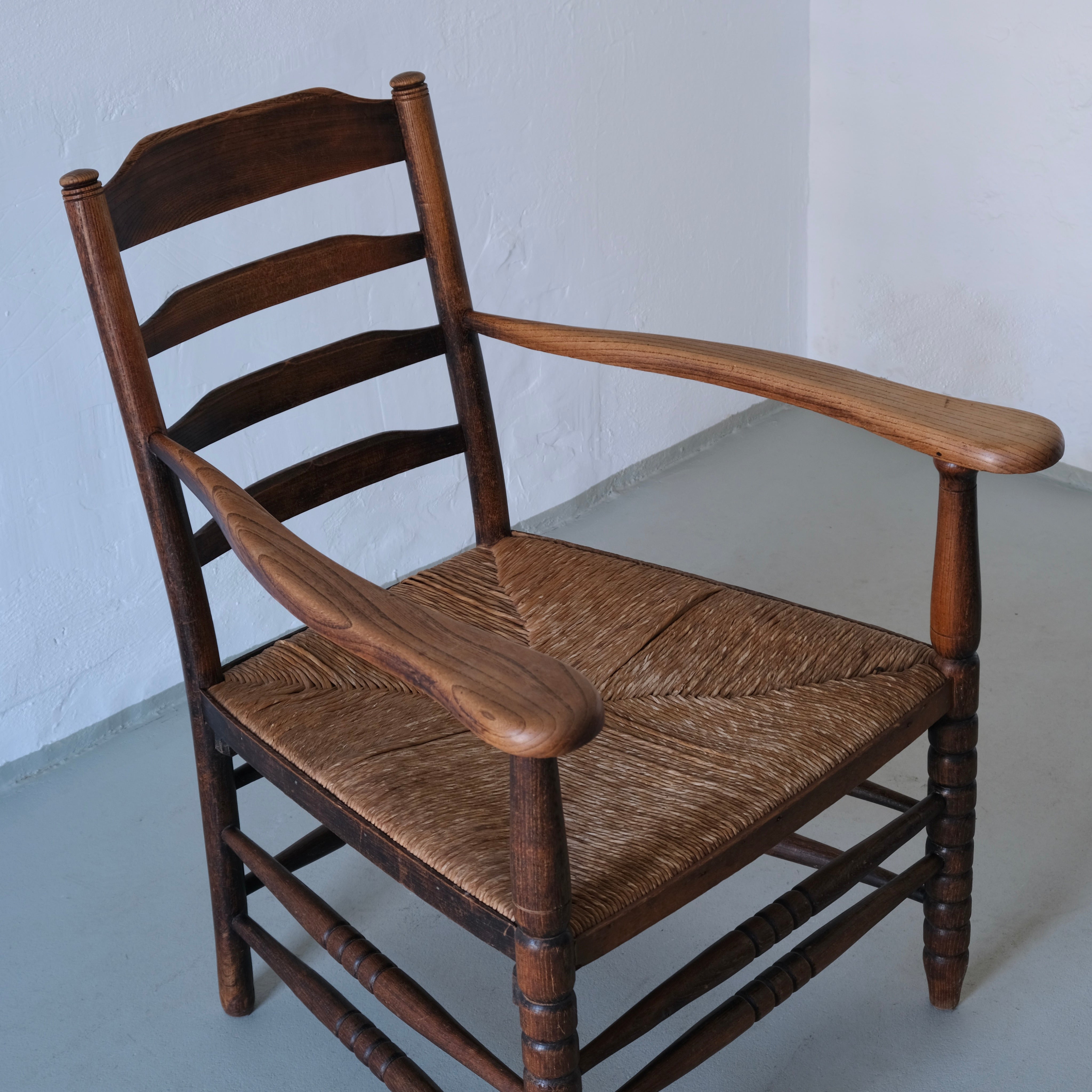 Rustic Bobbin Rush Seat Low Armchair | Netherlands | 1940s — view 10