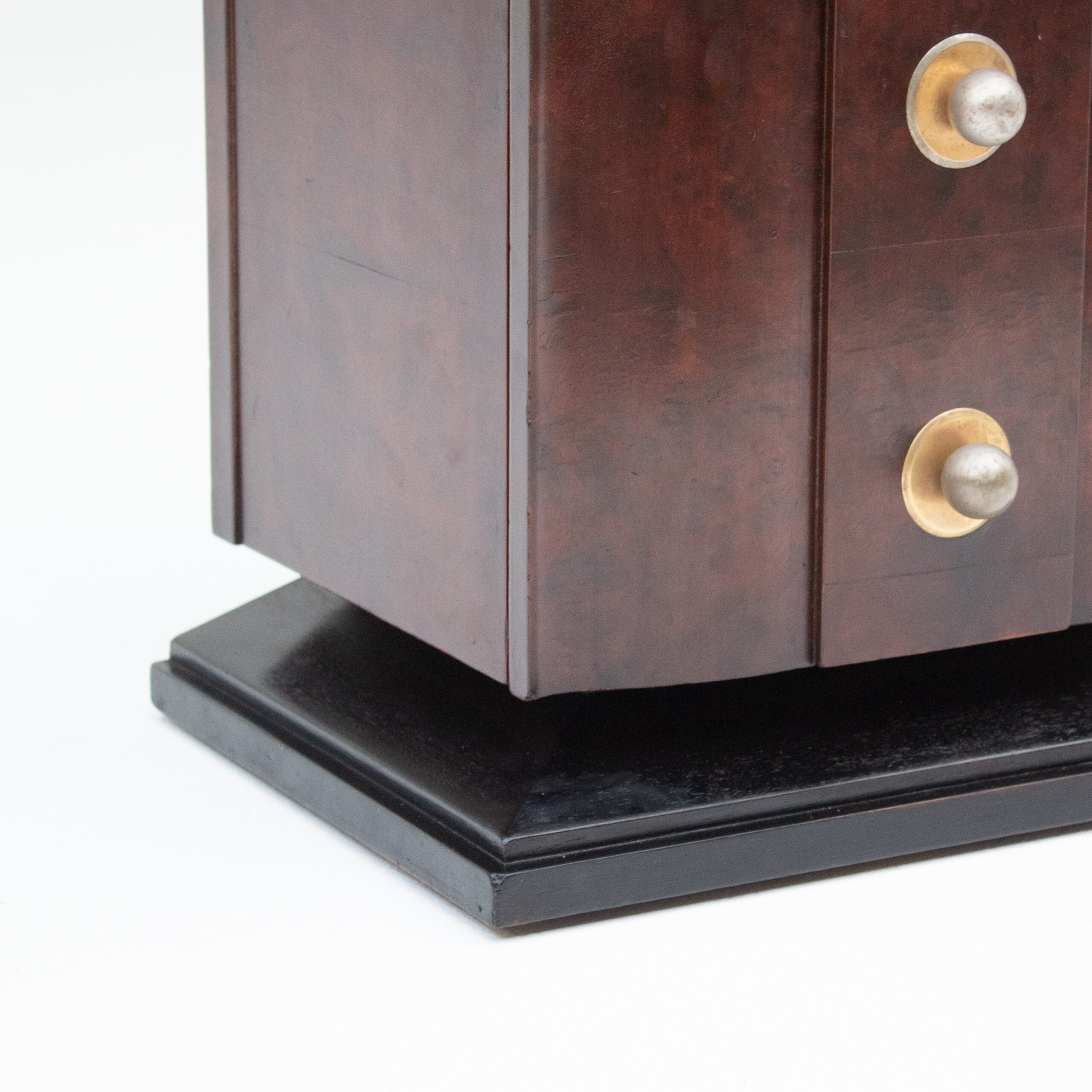 Art Deco Bedside Cabinet in Burr Walnut with Brass Hardware — additional view