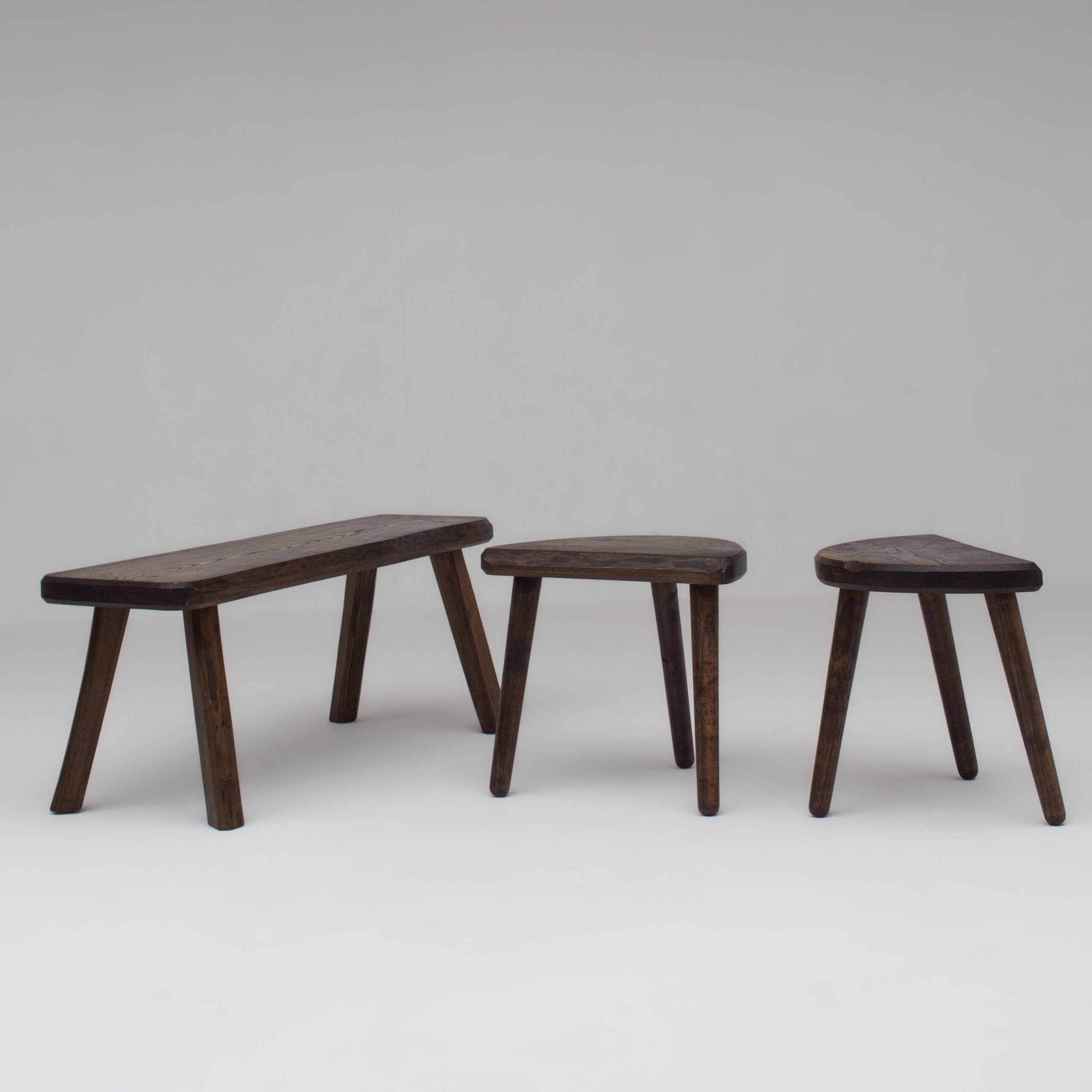 Mid Century Bench and Stools in wood by Malata Antwerp | The Oblist