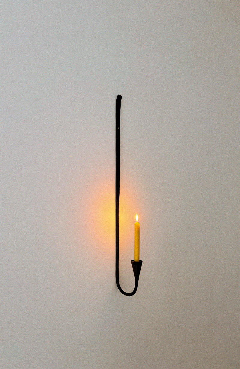 Set of 3 Large Danish Wrought Iron Wall Candlesticks, c. Late 1990s by Huerto | The Oblist — black wrought iron, vintage desi