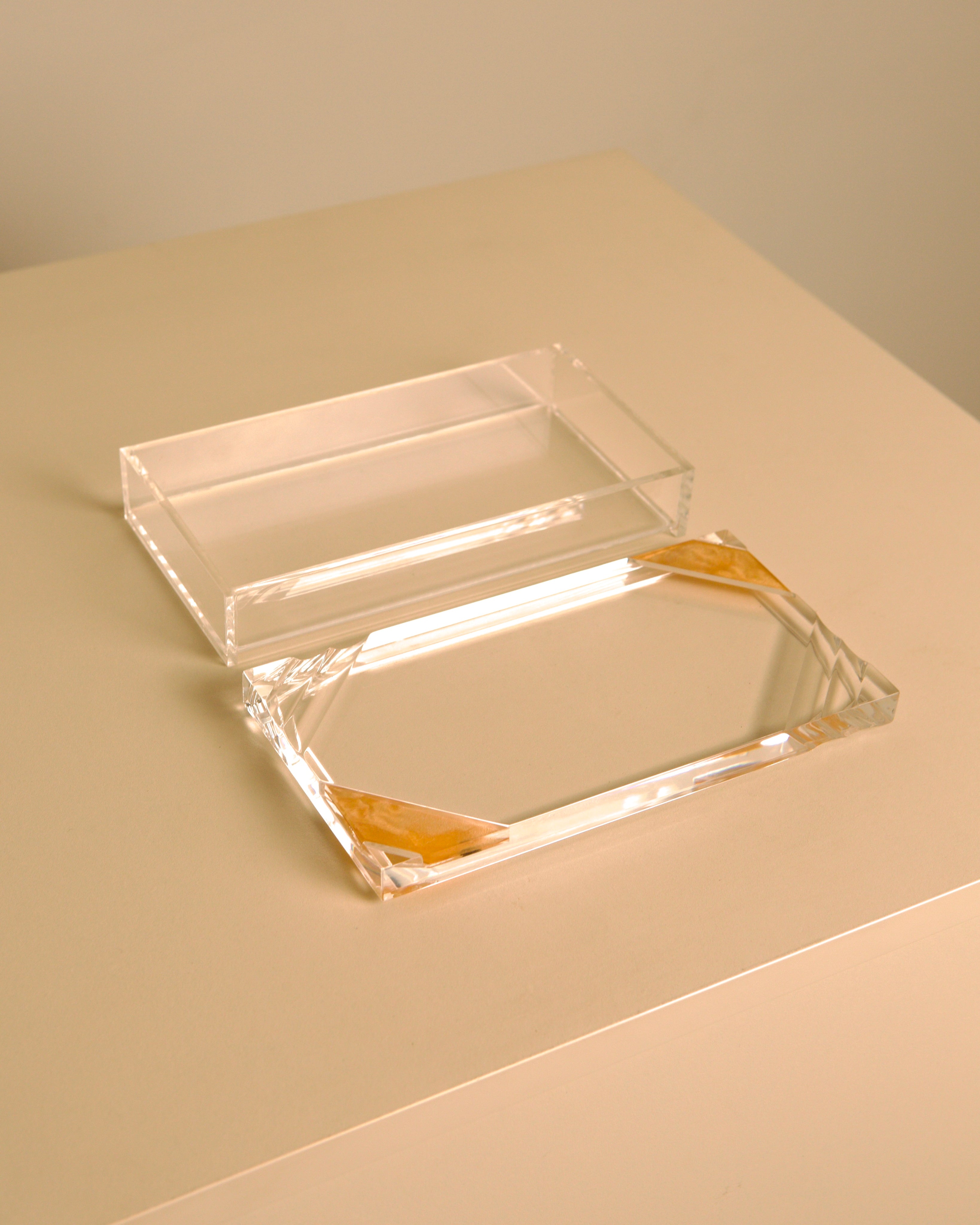 talian Rectangular Lucite & Wood Box, 1970s — lifestyle setting