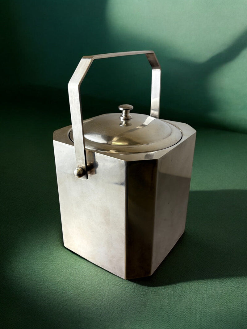 Romeo Rega Chromed Ice Bucket with tongs, Italy, 1970's by Malamar Studio | The Oblist