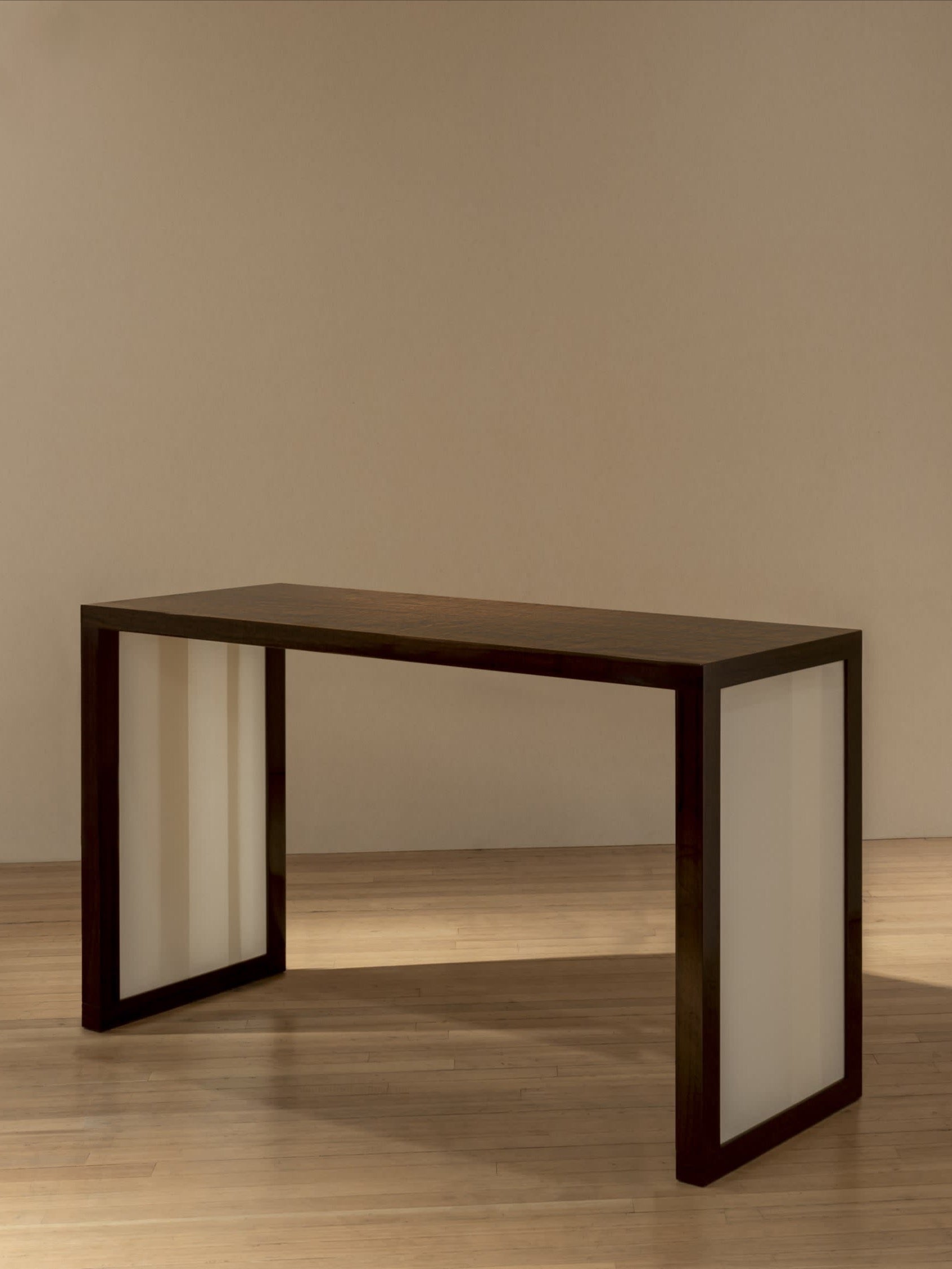 'Additions' Console Table Handcrafted in Wood Veneer & Virgin Wool Fabric Inserts — side angle