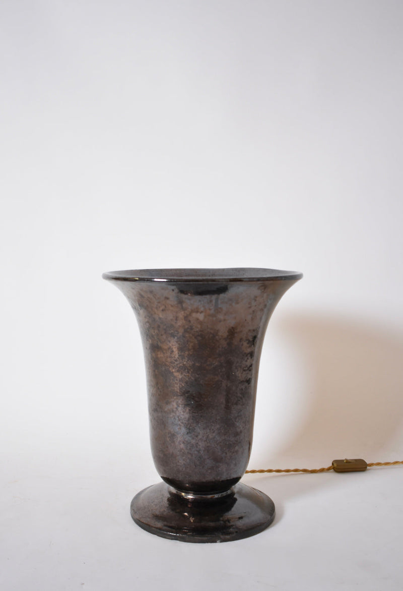 Vallauris Large Basin Lamp, 1940s — close-up of dark metallic finish