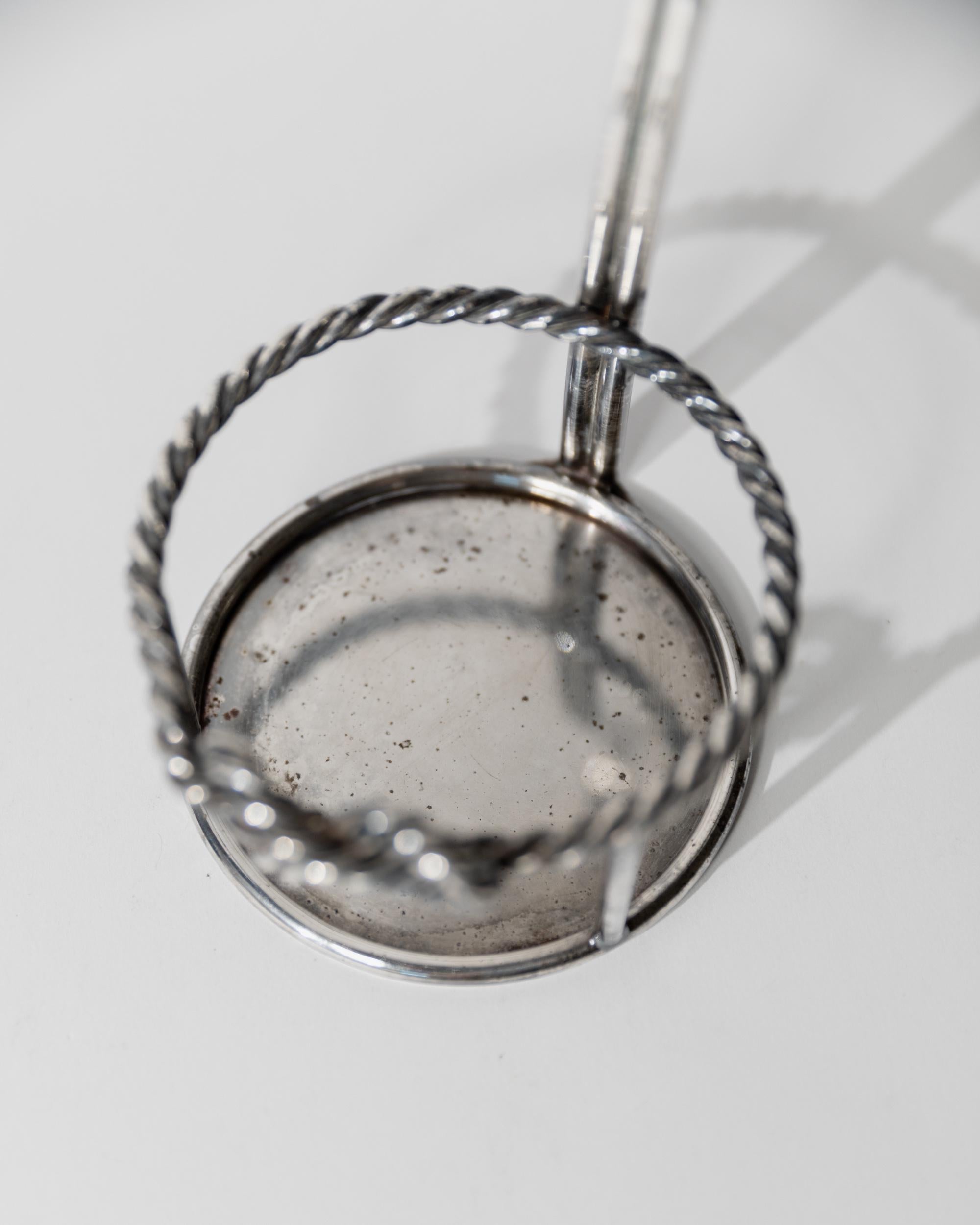 Vintage 1930s Silver Plated Wine Bottle Holder, Adjustable Ring, Woven Detail, Elegant Bar Accessory, by Serra Roma Italy, Gift Idea — in context
