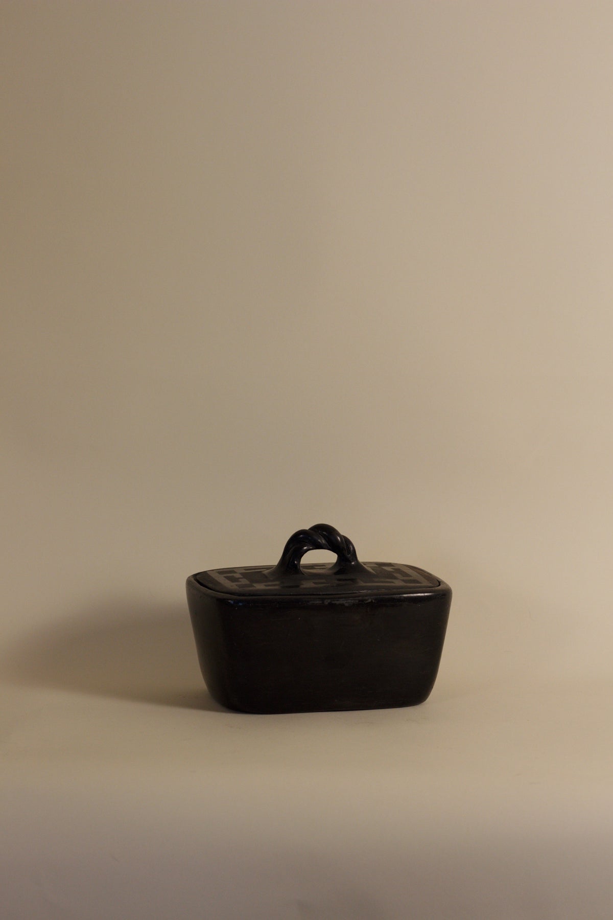 Sculptural Black Ceramic Box — side angle