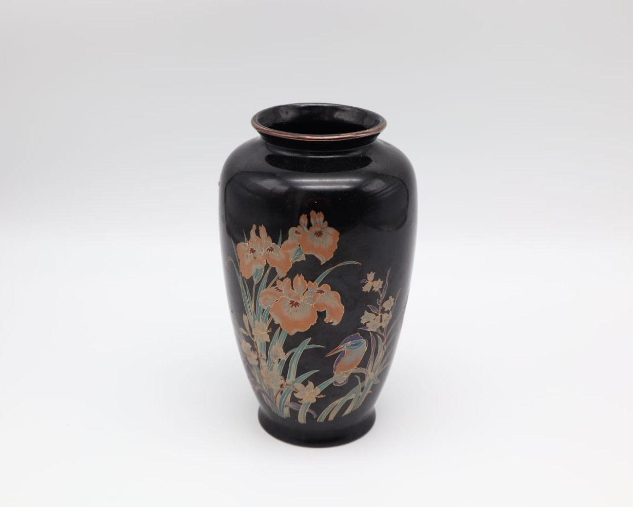 1980s Japanese Porcelain Bud Vase with Kingfisher and Iris Motif by Forma Finds | The Oblist