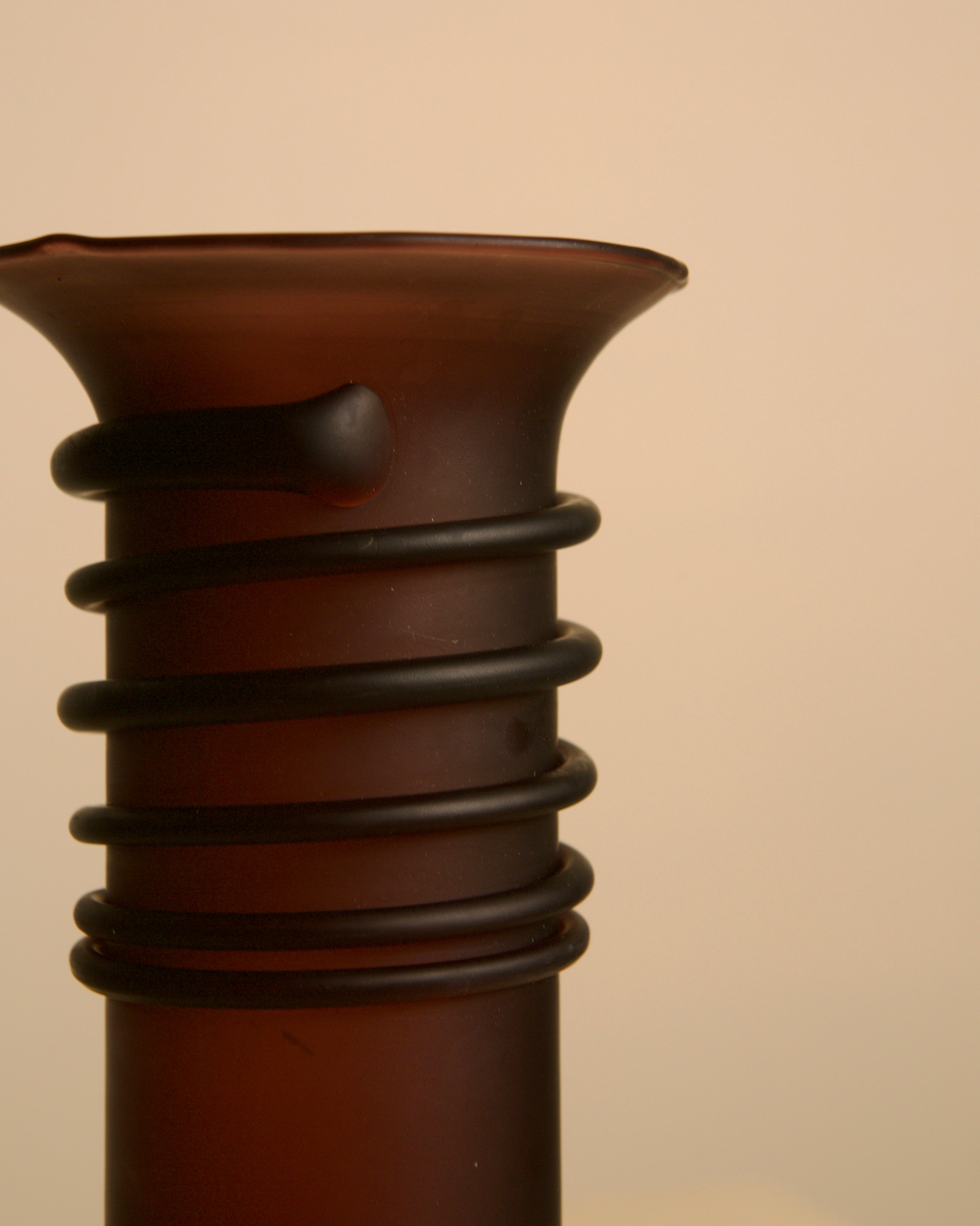 70s Italian blown satin wine-red glass vase — detail view