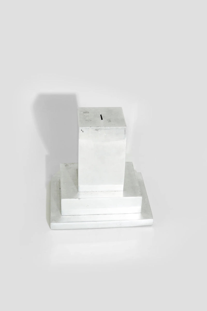 Art Deco Coin Bank — close-up of polished silver surface