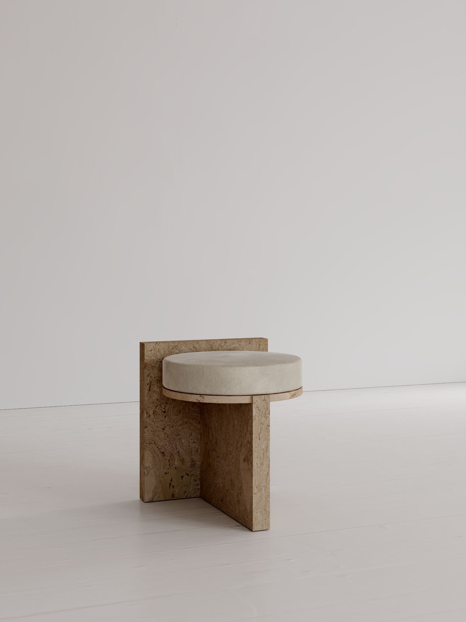 Meï 01' Stool — side angle showing natural stone seat and base