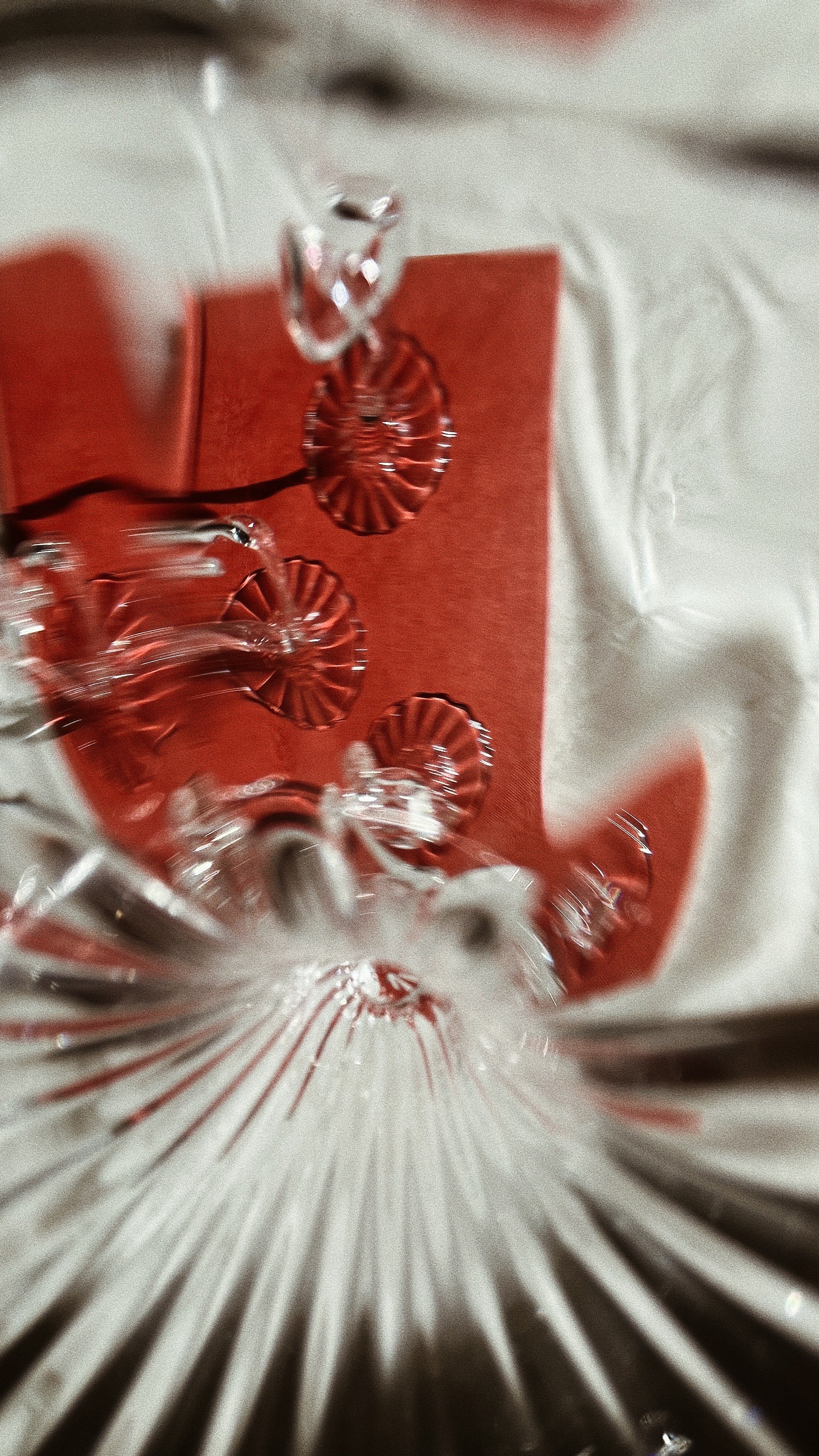 Crystal glass candleholder with ribbed pattern detail view