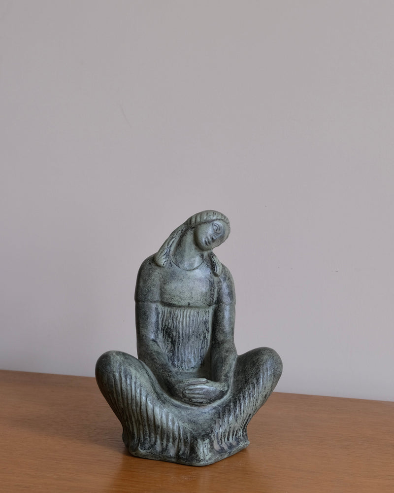 Fidel Aguilar Marco Ceramic Sculpture | Spain | 1930s by Veter Vintage | The Oblist — handcrafted green ceramic