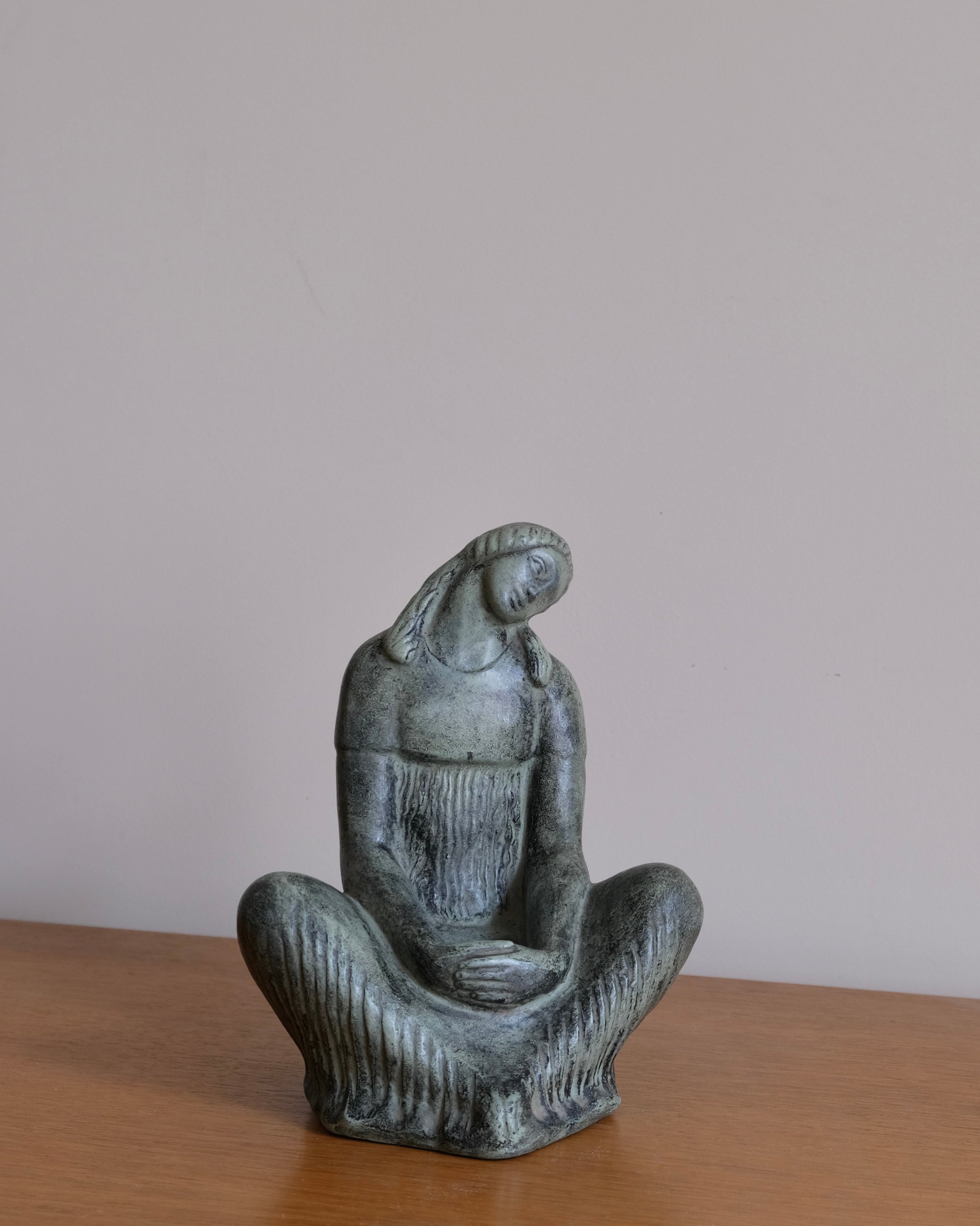 Fidel Aguilar Marco Ceramic Sculpture | Spain | 1930s by Veter Vintage | The Oblist — handcrafted green ceramic
