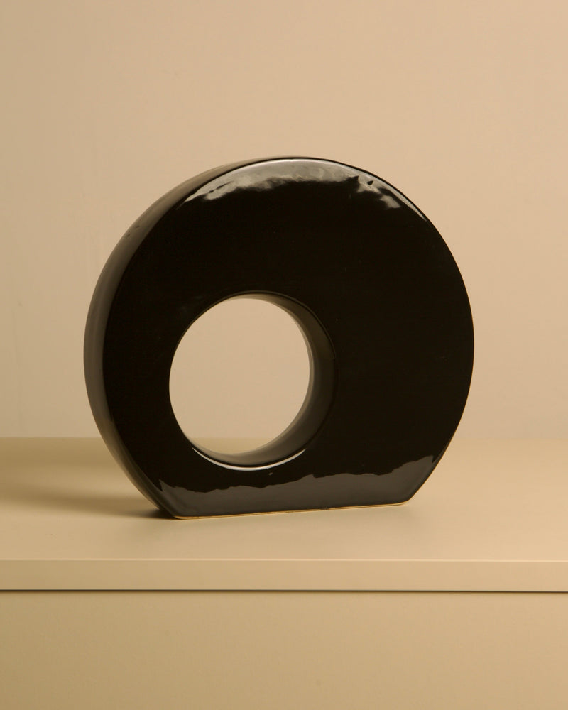 Black Ceramic Vase by Sicart 80's by Treaptyque | The Oblist — handcrafted black finish
