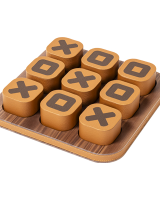 Luxury wooden tic tac toe game with leather pieces on wood board