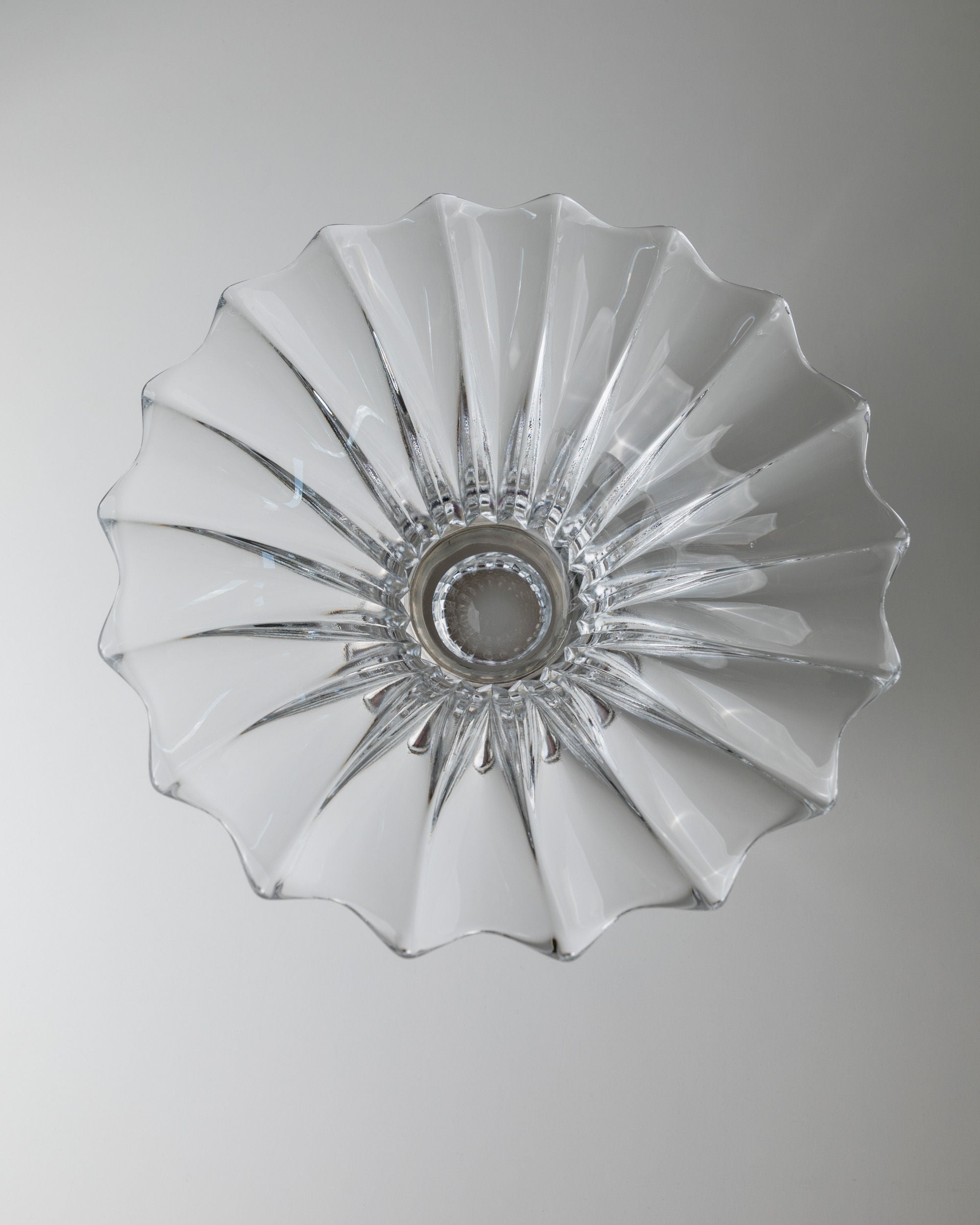 Large Crystal Glass Bowl, Italy 1940s — top view highlighting clear glass design