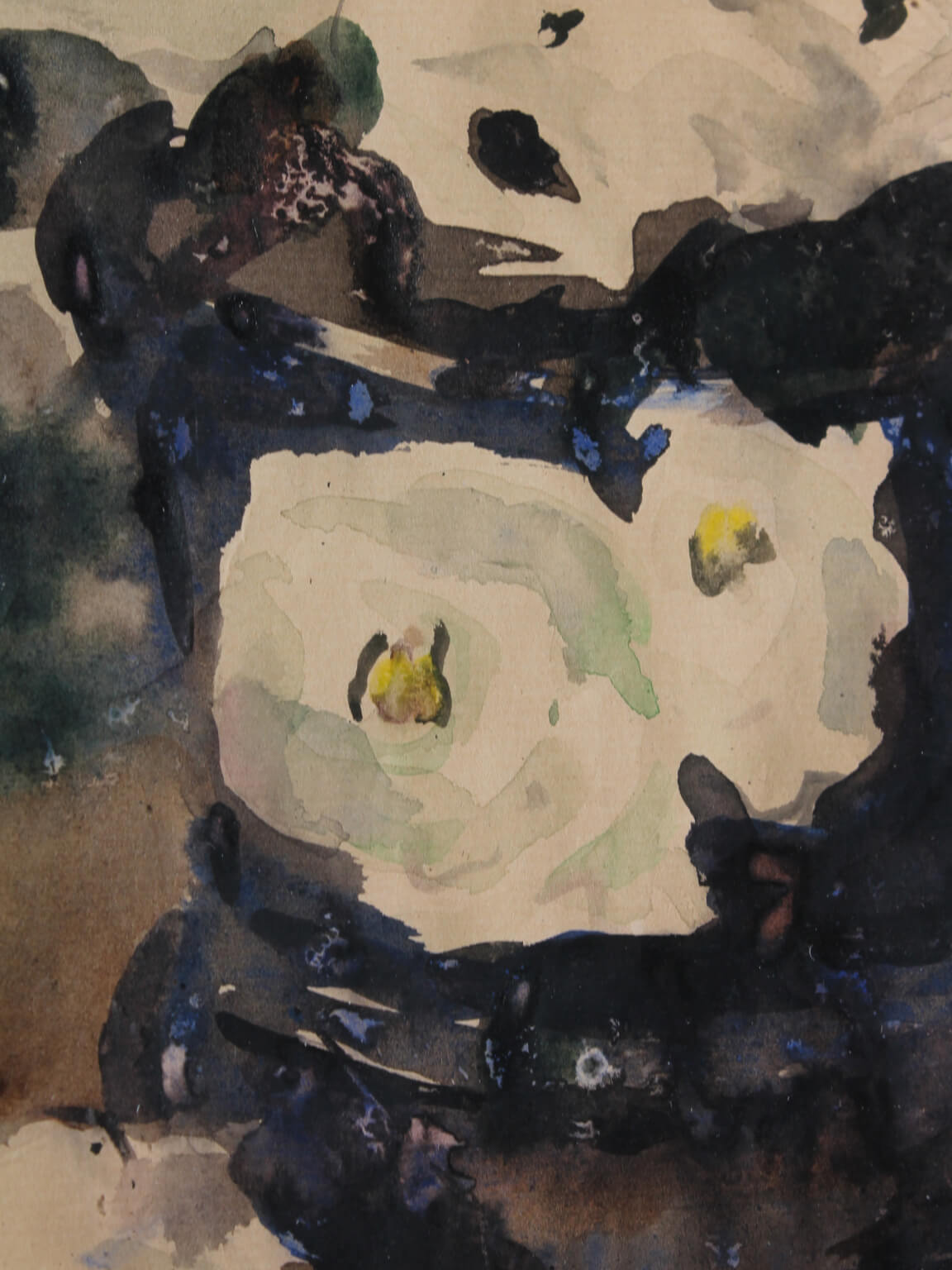Watercolour Vintage Roses Painting, 1976, Latvia, Signed — close-up of floral details with soft colors