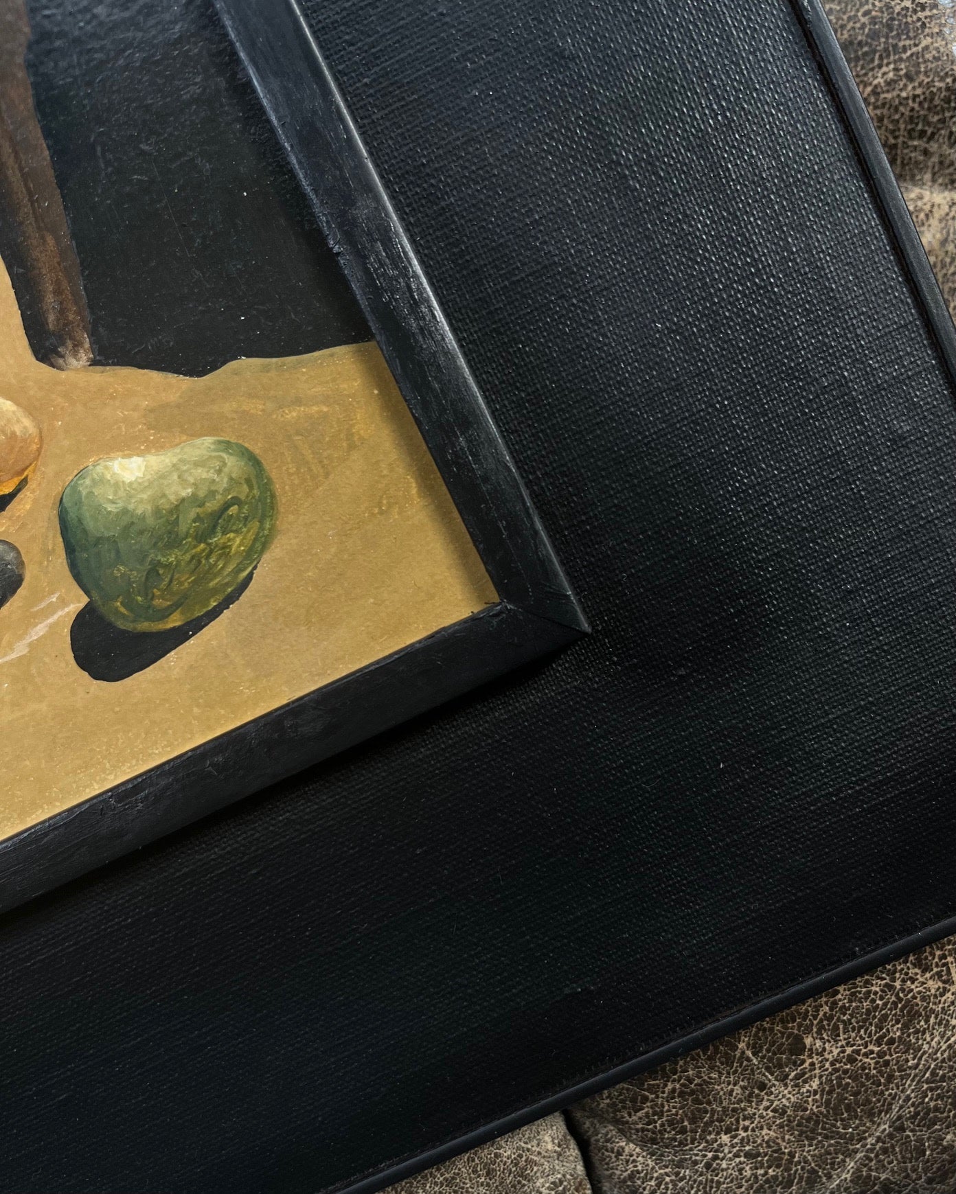 Detail of green shell on wooden frame in Cederberg landscape painting