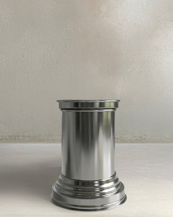 Metal and Aluminum Coffee Table - Side Table — close-up of polished metal base