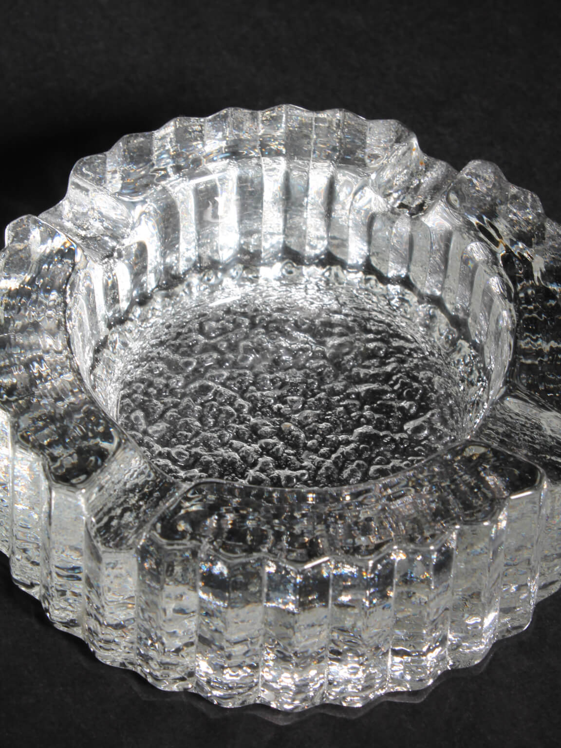 Willy Johansson Crystal Glass Ashtray — close-up of textured clear glass surface