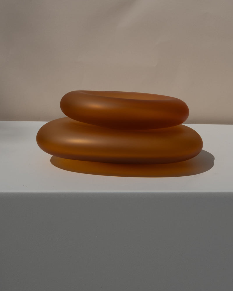 Glass Sculptures SEAGLASS | color deep amber — close-up of layered glass forms
