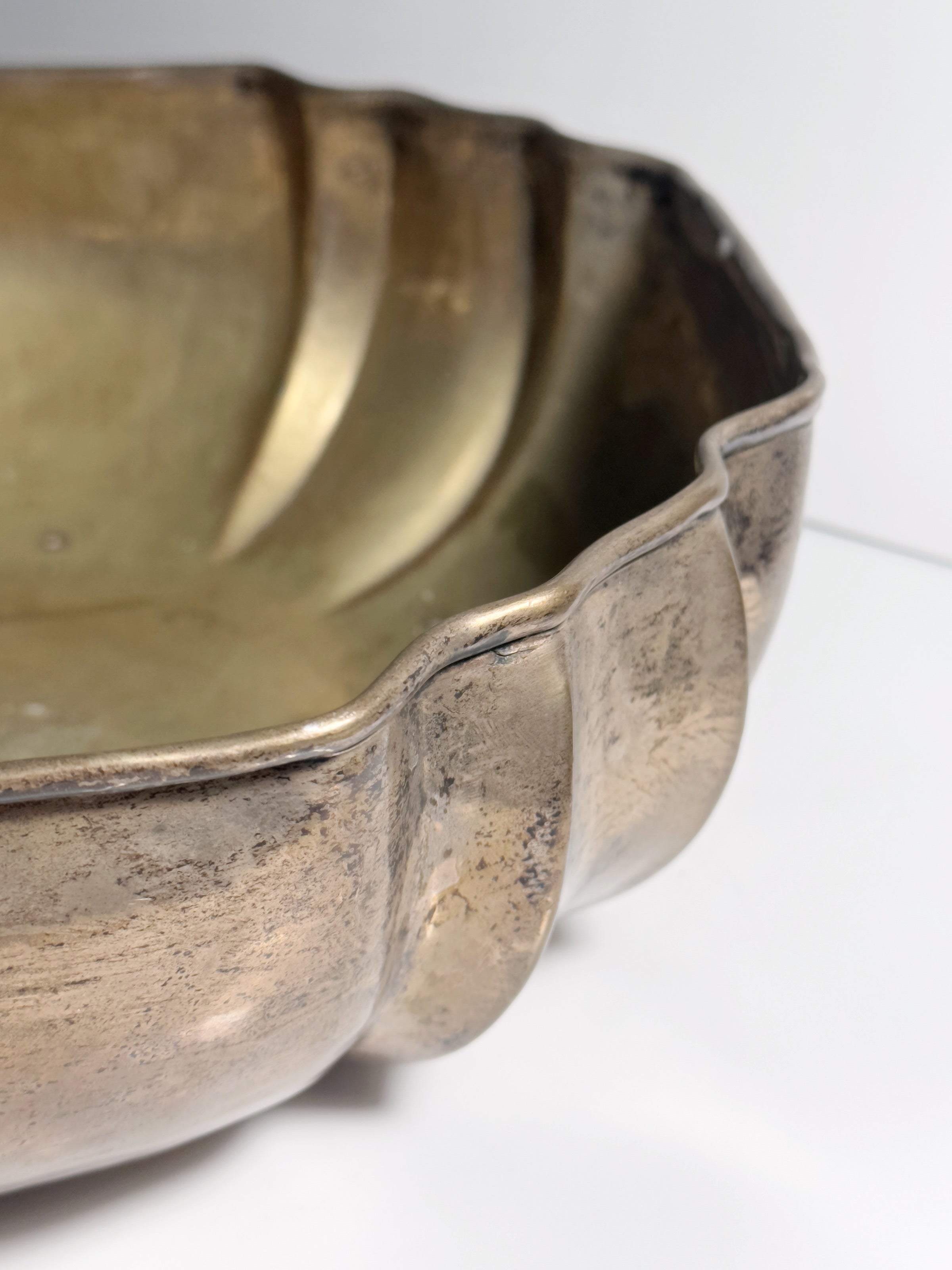 Large Silver Plated Bowl - 1920s — side angle showing textured surface