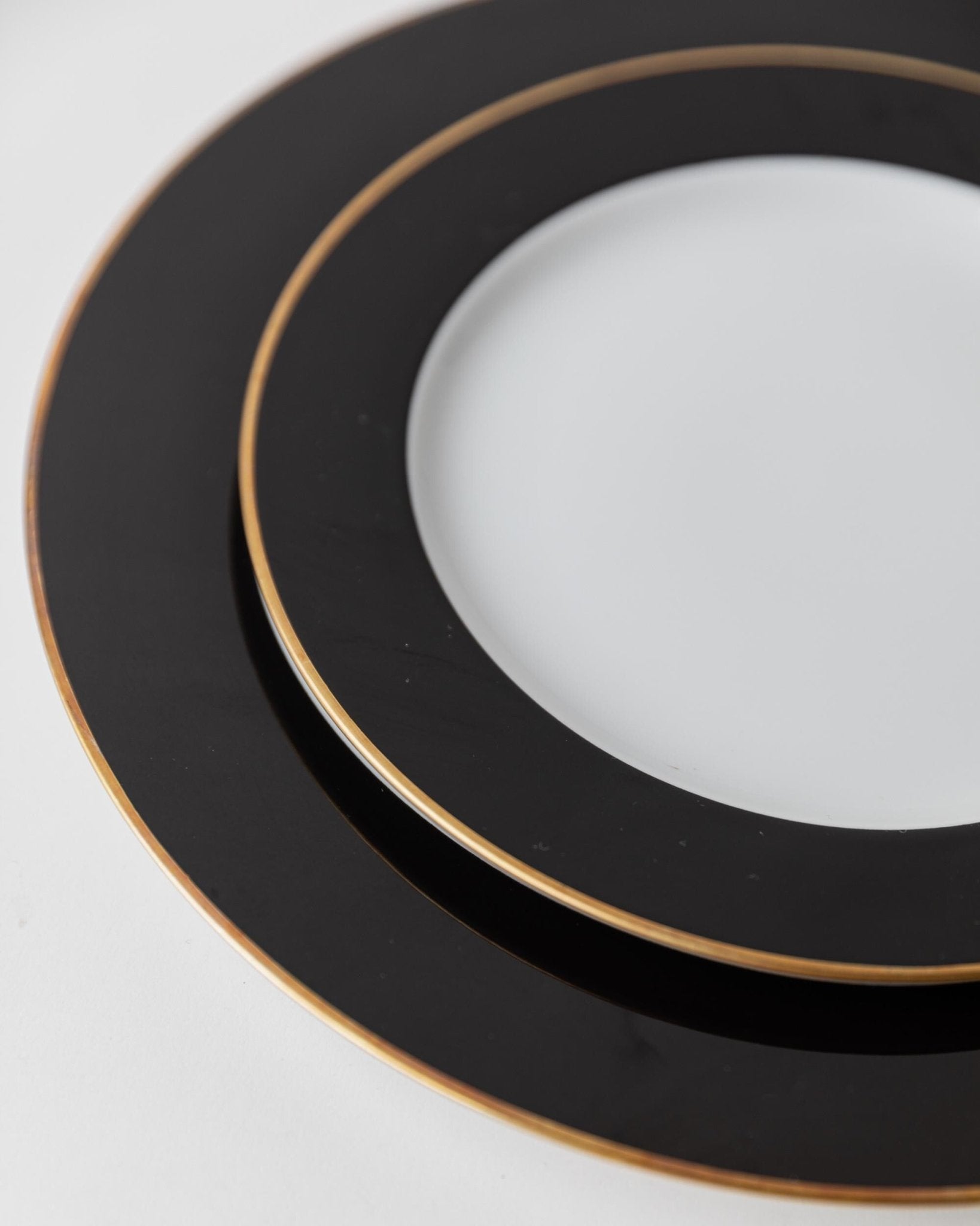 Vintage 1980s Porcelain Dinnerware Set for 12, Black White with Gold Rim by Eschenbach Bavaria Germany, Classic Elegant Tableware, Gift Idea — view 11