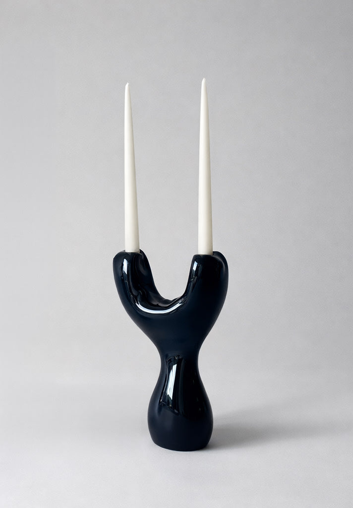 Sylve Candle Holder II by HOMA | The Oblist — glossy navy ceramic