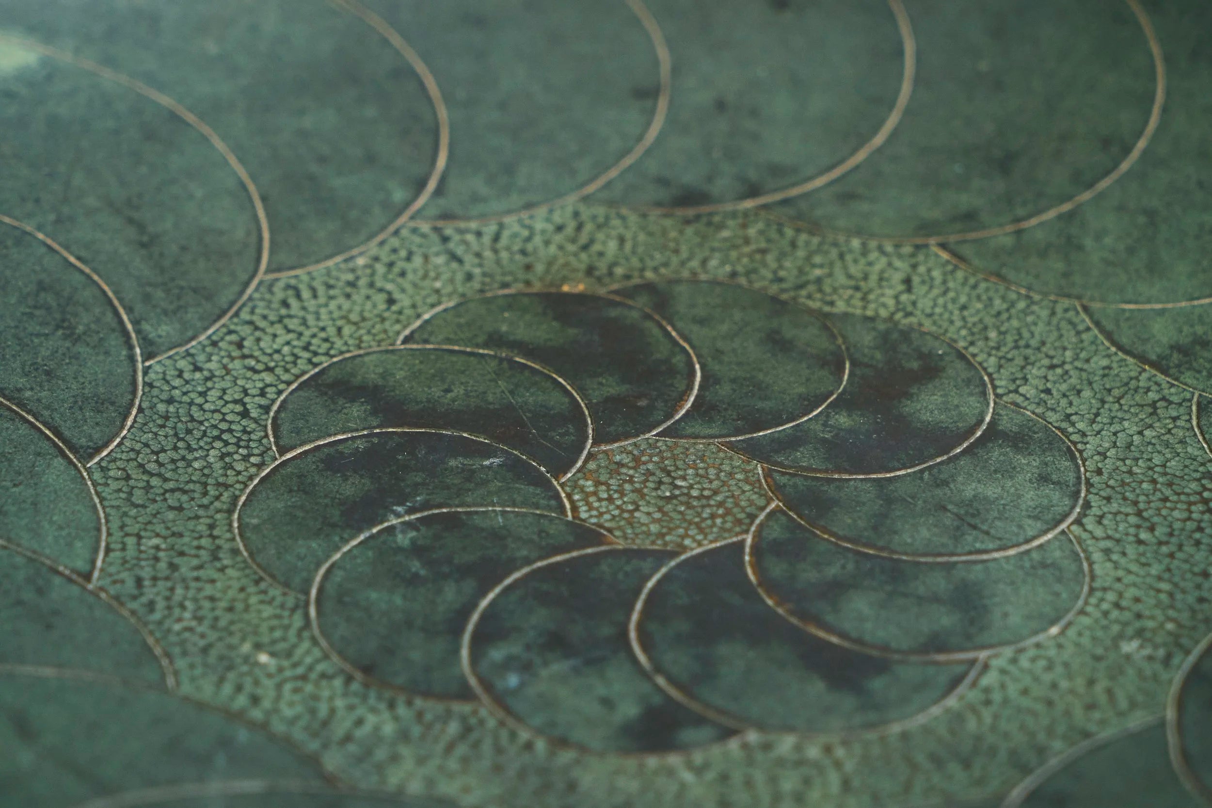 Hand Hammered Art Deco Centerpiece Bowl in Verdigris Patinated Copper 1930s — alternate view