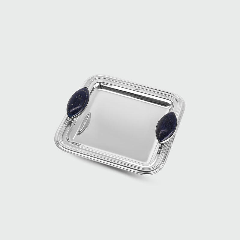 Square Lazuli Tray by Tavares 1922 | The Oblist — silver metal, artisan handles