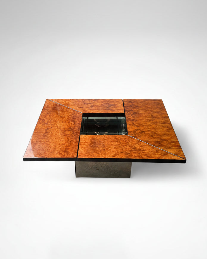 Burl wood coffee table with bar by Paul Michel | The Oblist — vintage artisan design