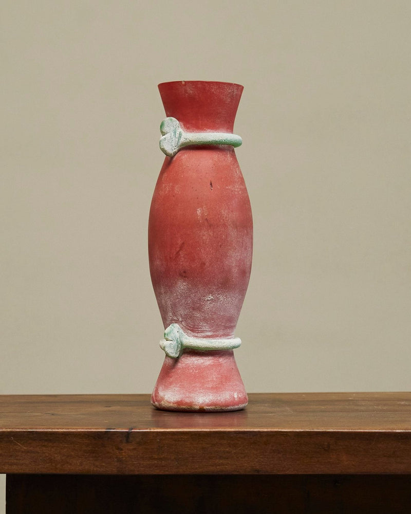 Cenedese Murano Attributed Scavo Vase in Red and Green by ORNAMENTUM | The Oblist