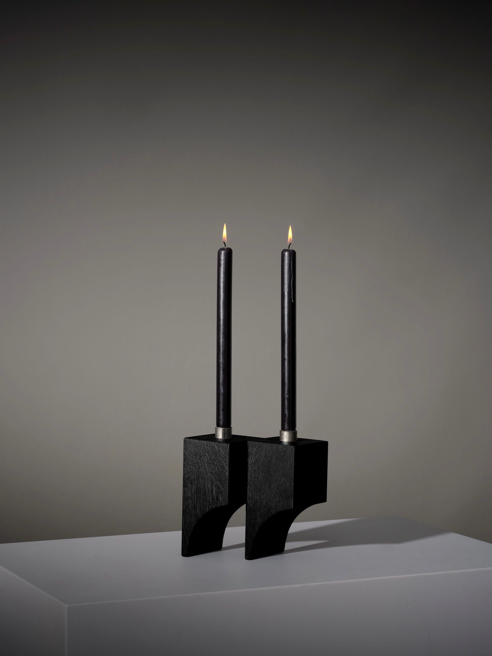 Acer Candle Holder R:2 — black wooden holder with two candles
