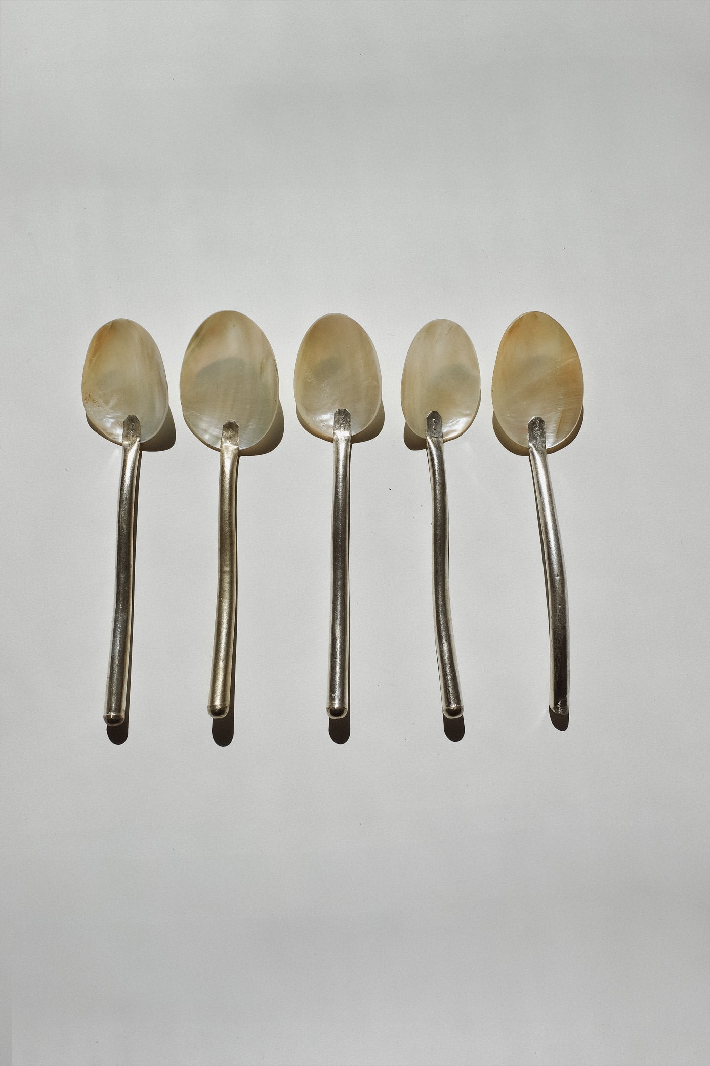 Set of 5 Handmade Mother of Pearl Shell Spoons — detail view