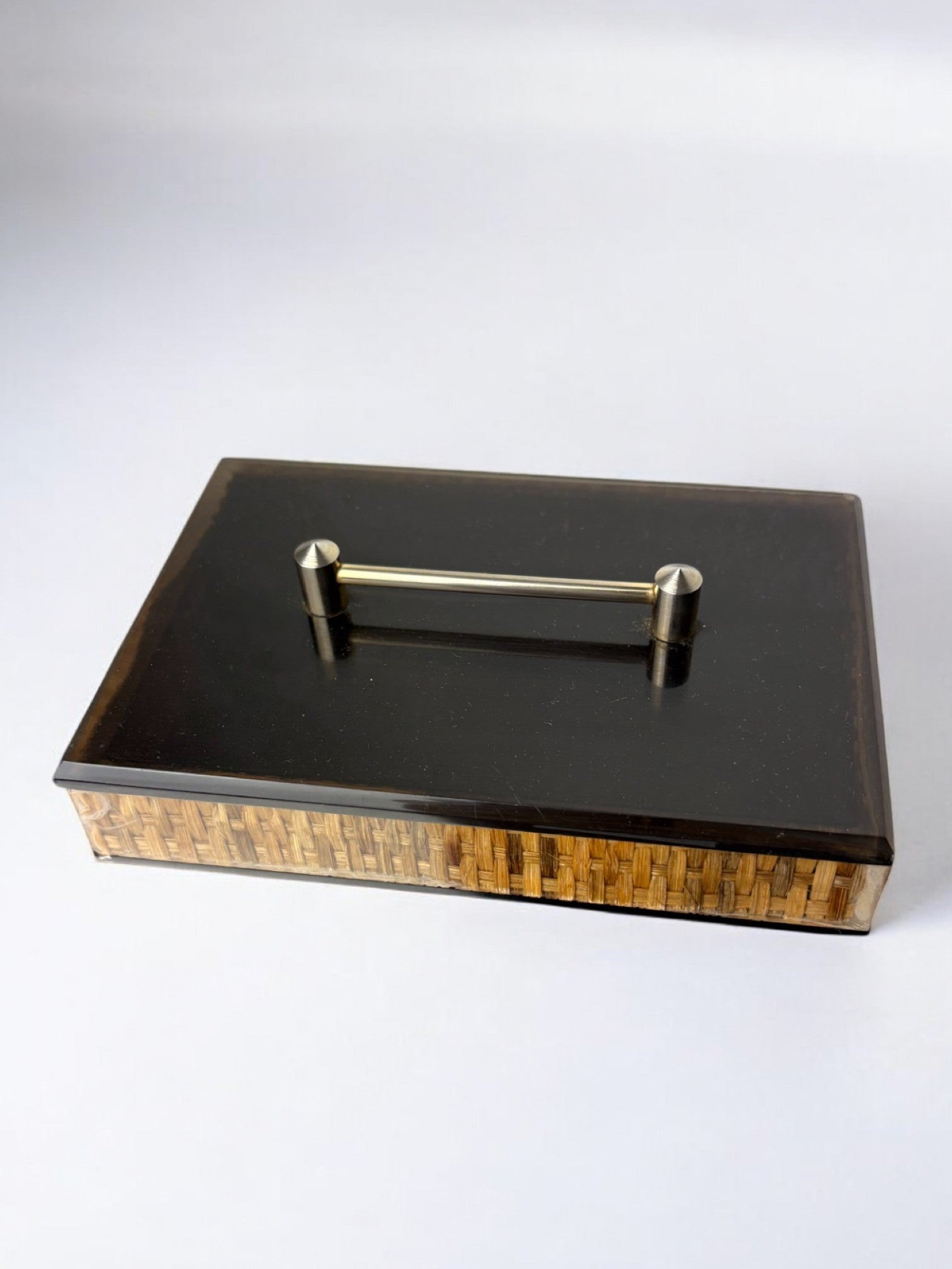 Lucite & Rattan Vanity Box, 1970's — top view highlighting rattan texture