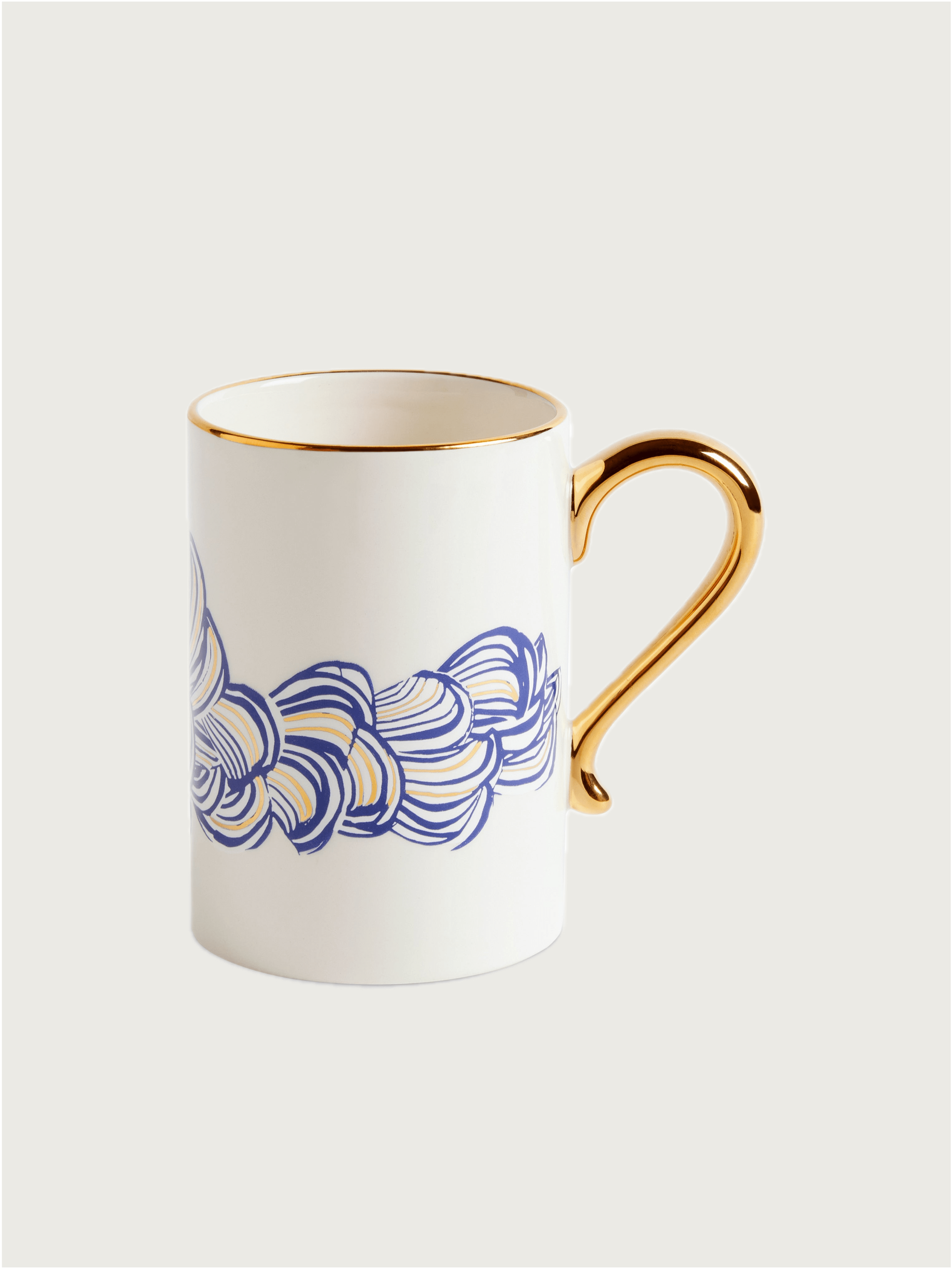 Ruan Hoffmann Sweetheart Mug — side angle showing gold handle and blue design