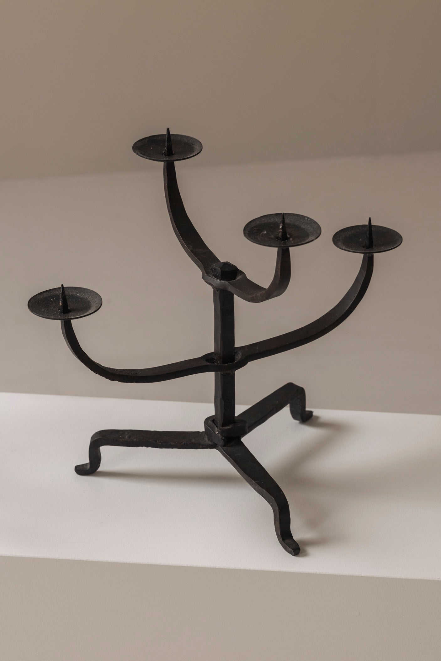 Hand-forged wrought iron candlesticks, France 1950s — lifestyle setting