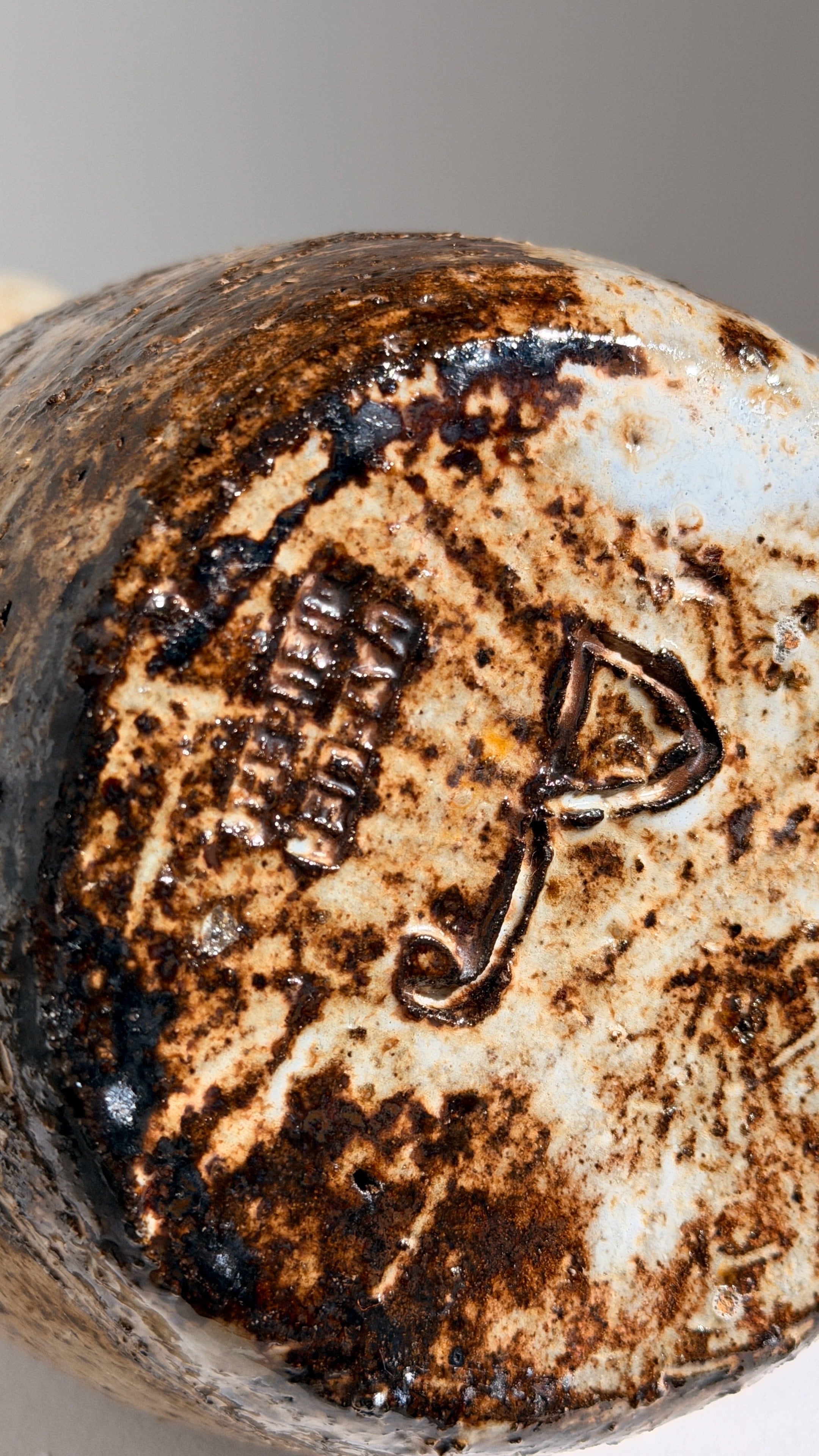 Monumental anthropomorphic pitcher by Jacques Pouchain — top view of textured ceramic base