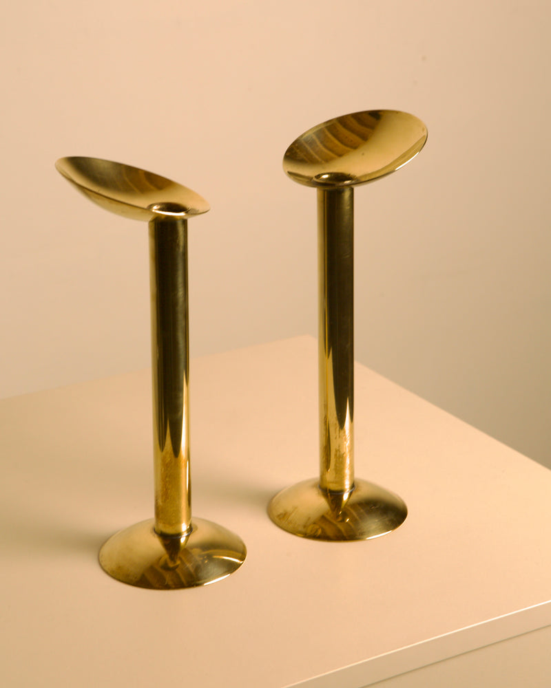 Pair of Large Danish Brass Candleholders 1960s by Treaptyque | The Oblist — vintage brass material