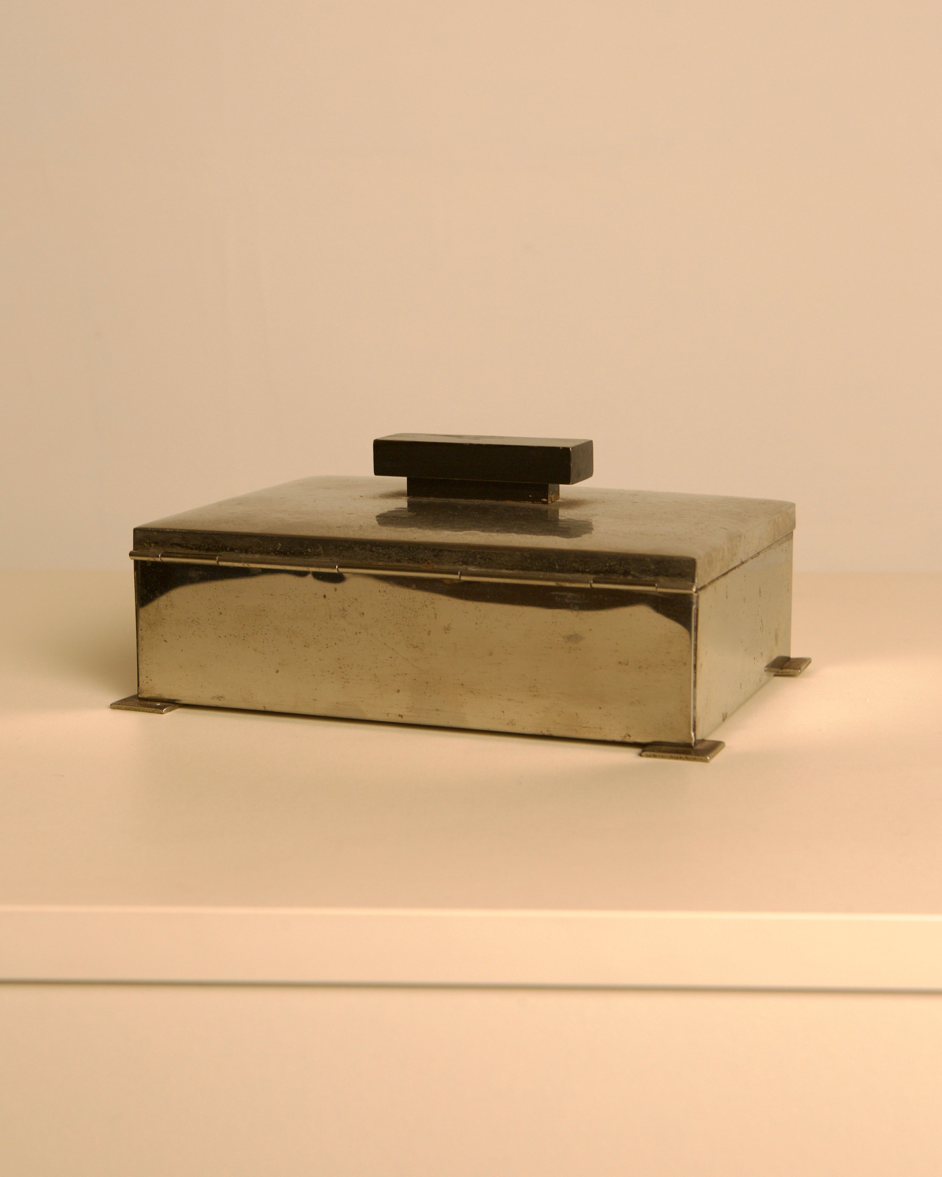 Italian Art Deco Hammered Metal & Wood Box, 1930s — alternate view
