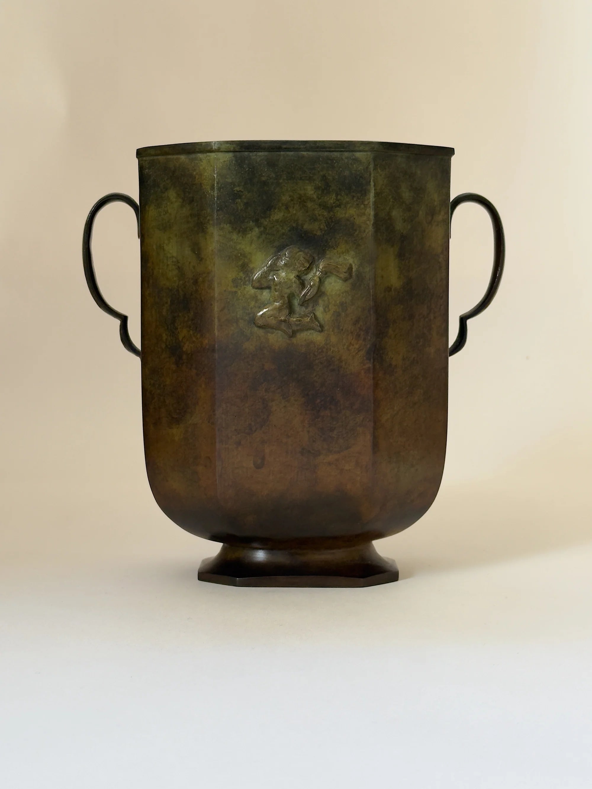 Art Deco Bronze Vase by GAB, Sweden, 1920s–30s — front view highlighting textured bronze surface