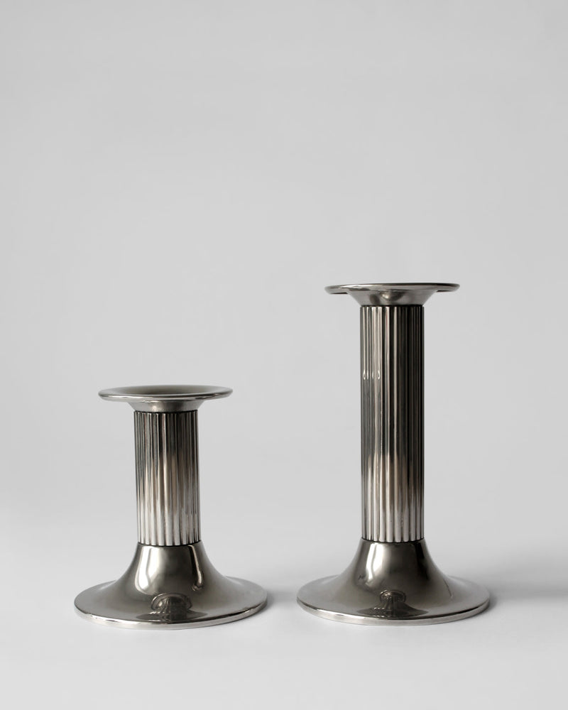 Art Deco silver plated candle holders with fluted columns