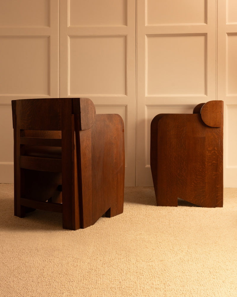 Anthroposophical teak armchairs showing stackable design detail