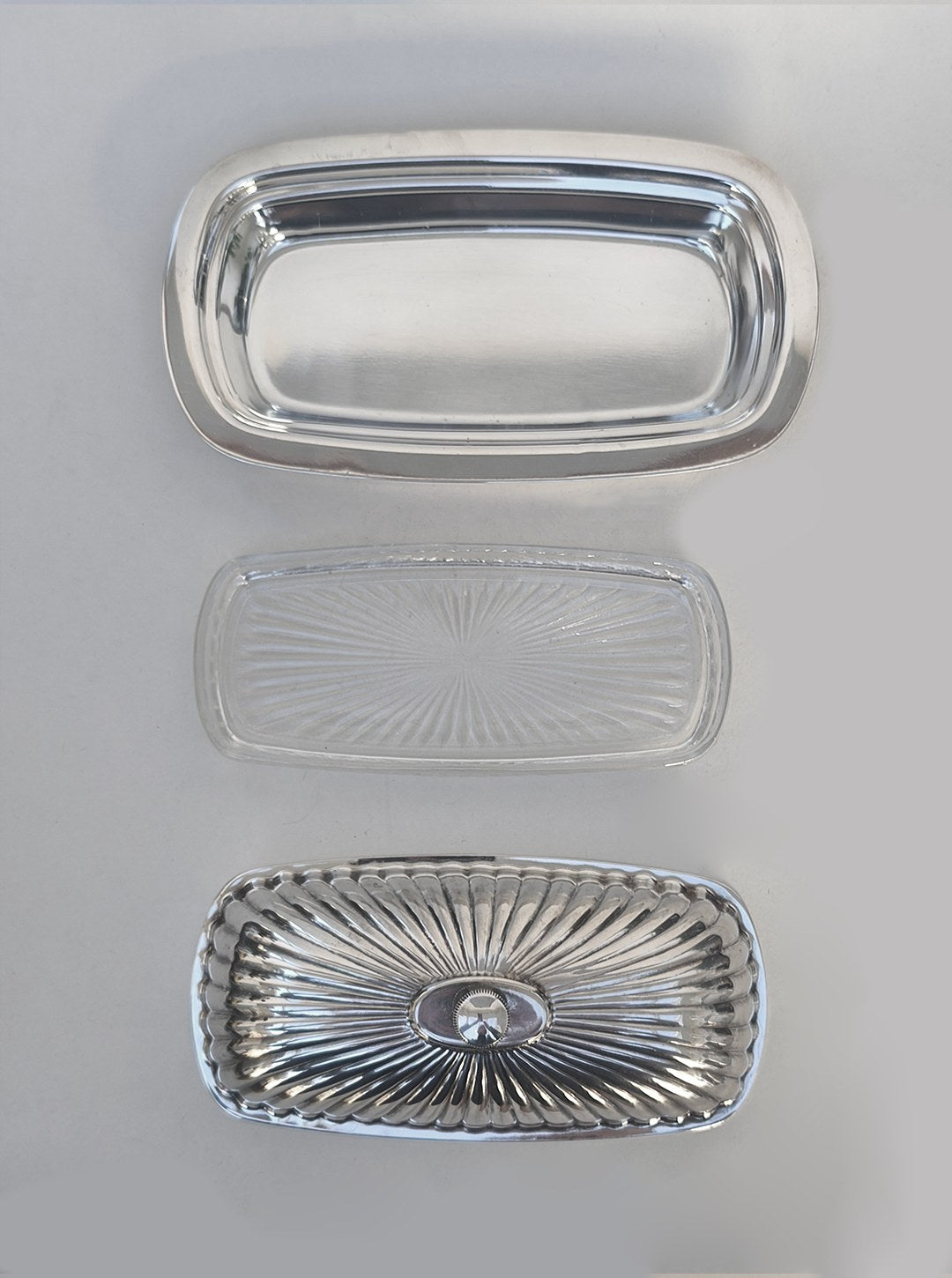Silver-plated Butter Dish — back view showing layered design and texture
