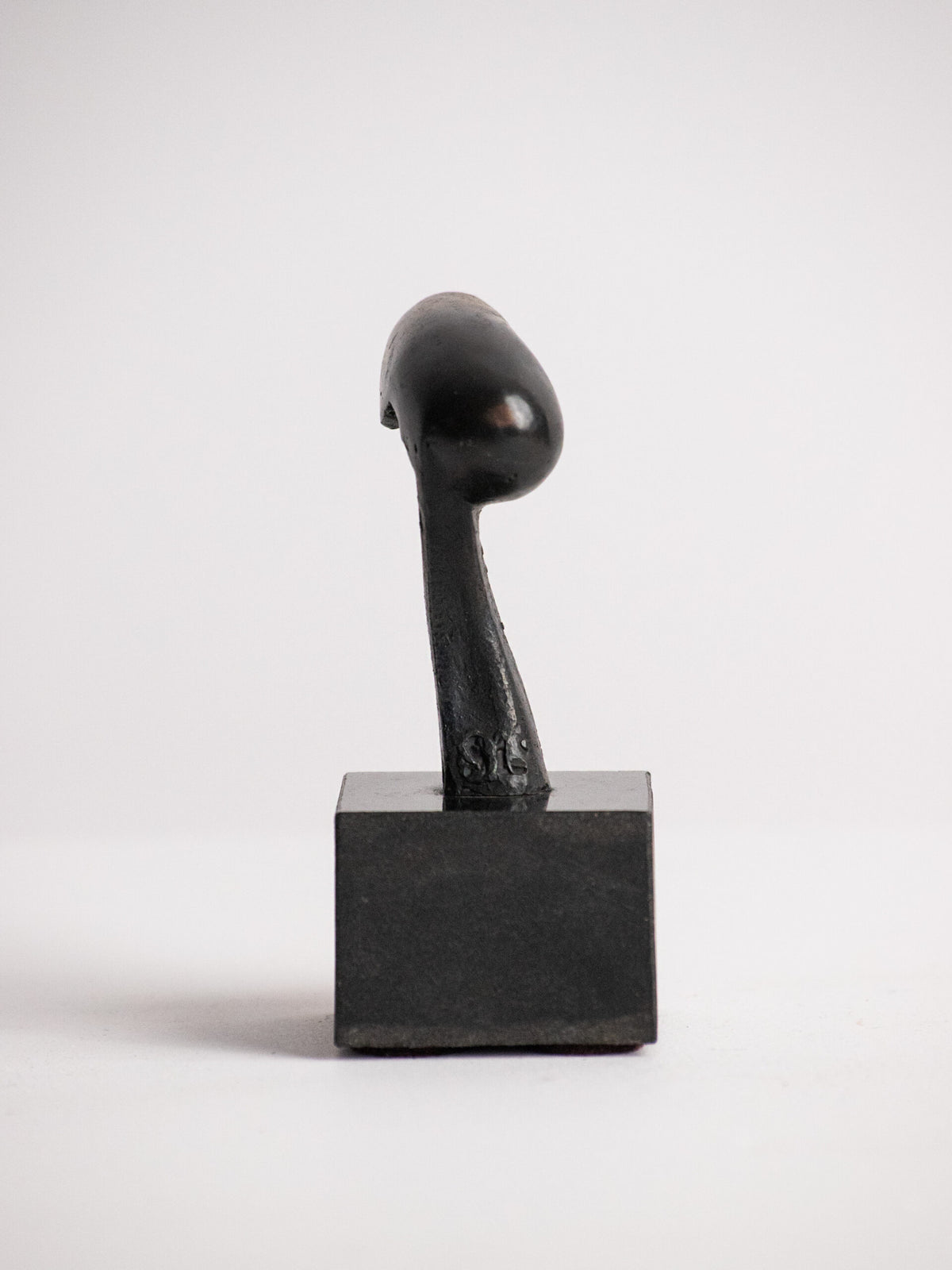Biomorphic Sculpture in Patinated Metal on a Black Stone Cube, Scandinavian, Late 20th Century — view 9