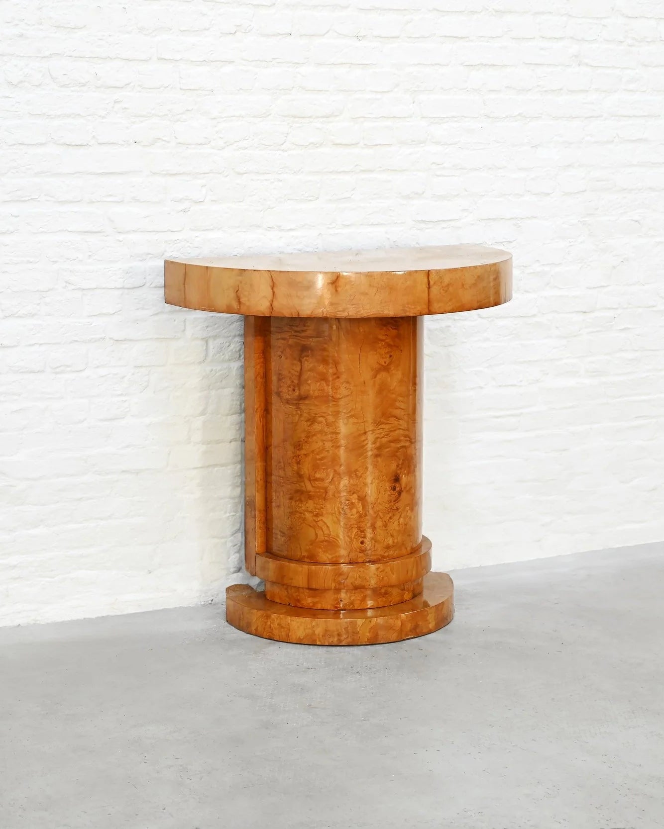 Art Deco Burl Wood Console Table, France, 1930s — detail view