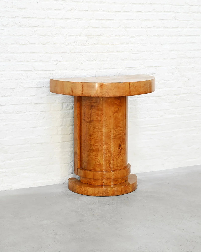 Art Deco Burl Wood Console Table, France, 1930s — detail view